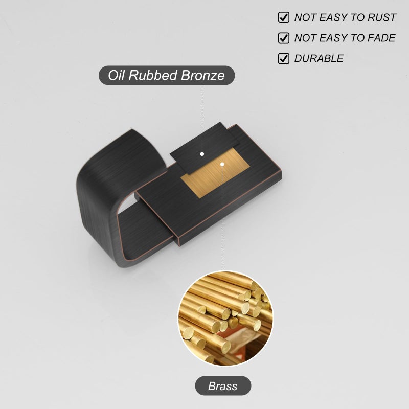 BESy Brass Clothes Hook Single Towel Hook for Bathroom Kitchen Garage Square Style Robe Hooks Coat and Hat Hook, Self Adhesive or Wall Mounted with Screws, Oil Rubbed Bronze - Image 3